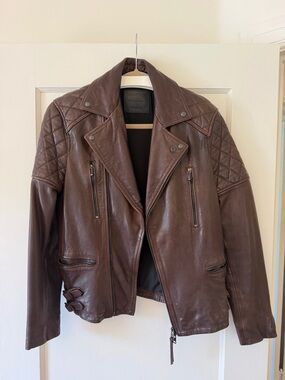 All saints quilted biker Leather Jacket (XS) Brown Quilted Leather Moto Jacket